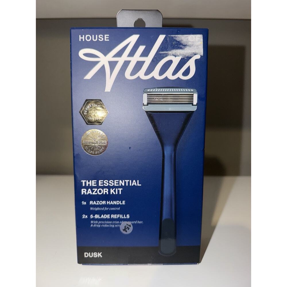 House of Atlas Essential 5-Blade Razor Kit for Men, Blue/Black, 2 Refills